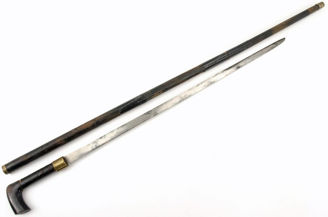 Nice 19th C. Japanese Gentleman's Sword Cane with Two Characters Signed Blade & Nice Pearl Inlaid: Nice 19th C. Japanese Gentleman's Sword Cane with Two Characters Signed Blade & Nice Pearl Inlaid Grip. Total length (inside scabbard if present) : 33 5/8", Blade length : 19 7/8". ~~ DEAR BIDDERS, Pl