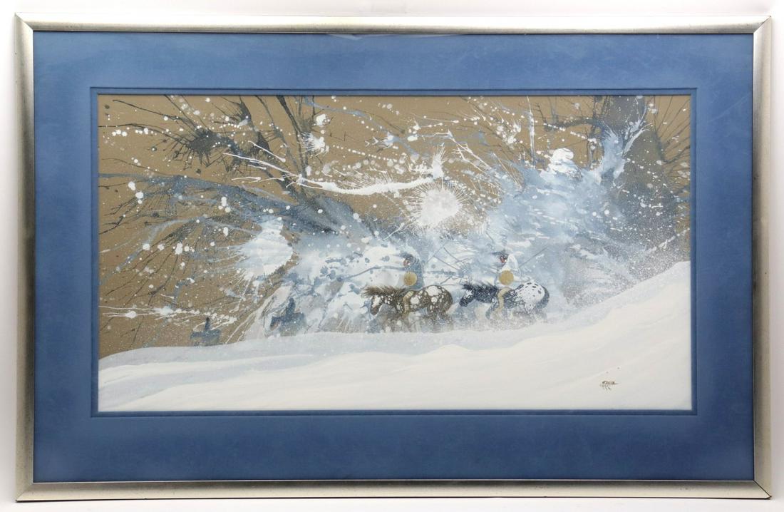 American Rance Hood "Warriors Returning" Painting: Very fine original painting " Warriors returning" by listed American artist Rance Hood ( born 1941 ).Born to a Comanche mother and a white father, Rance Hood spent most of his early years with his mat