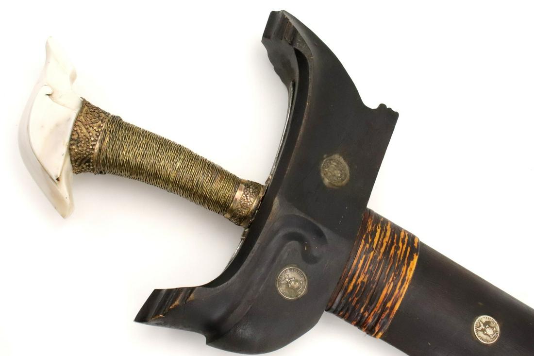 HUGE early 20th C. Philippine Moro Datus Moro KRIS Sword ~ Sulu, Maguindanao ~ Large Carved Stone: This is a classic sword of the Moro people of the southern Philippines and of the Sulu Sea are a called a kris. The classic Moro kris is based heavily on the Indonesian keris but is distinctly larger 