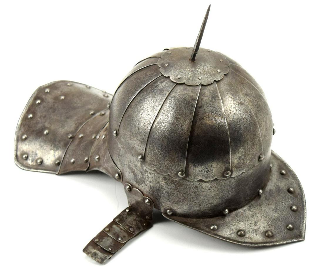 17th-18th C. English or Polish Lobster-Tail Horseman Helmet: 17th-18th Century English or Polish Lobster-Tail Horseman Helmet. ~~~. Detailed condition reports are not included in this catalog. For additional information, including condition reports, please cont
