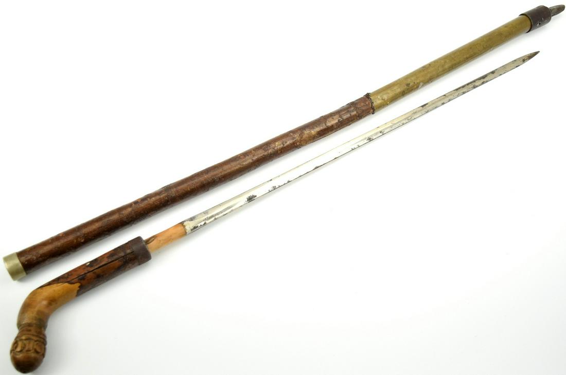 Antique Walking Cane with sword blade: Antique Walking Cane with sword blade. Total length (inside scabbard if present) : 38", Blade length : 21 5/8". ~~ DEAR BIDDERS, Please View More Detailed Close-Up Images by visiting our website - Sof