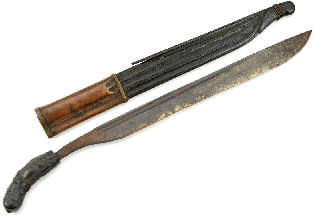 19th C. Piha Kaetta Ceylon Dagger Parts: 19th C. Piha Kaetta. Steel Blade with partially broken handle. Original scabbard. Total length (inside scabbard if present) : 11 3/4", Blade length : 9". ~ . Detailed condition reports are not include