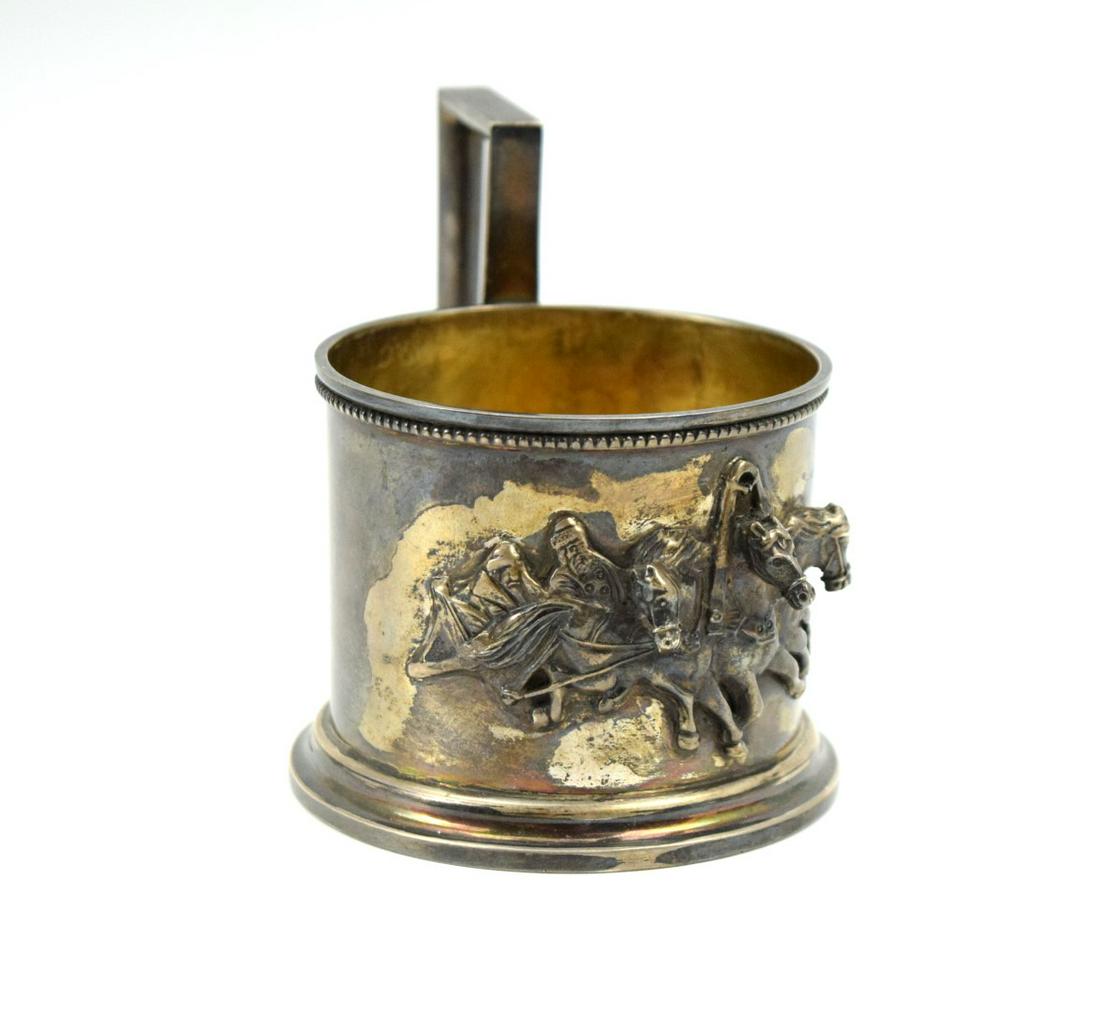 19th C. Russian Imperial Sterling Silver Tea Glass Holder ~ 88 Proof: 9th C. Russian Imperial Sterling Silver Tea Glass Holder. Rare Design, Maker Mark A.N. and higher sterling silver proof stamp - 88. Total weight: 155 grams; Size 3 3/8". ~ . Detailed condition reports