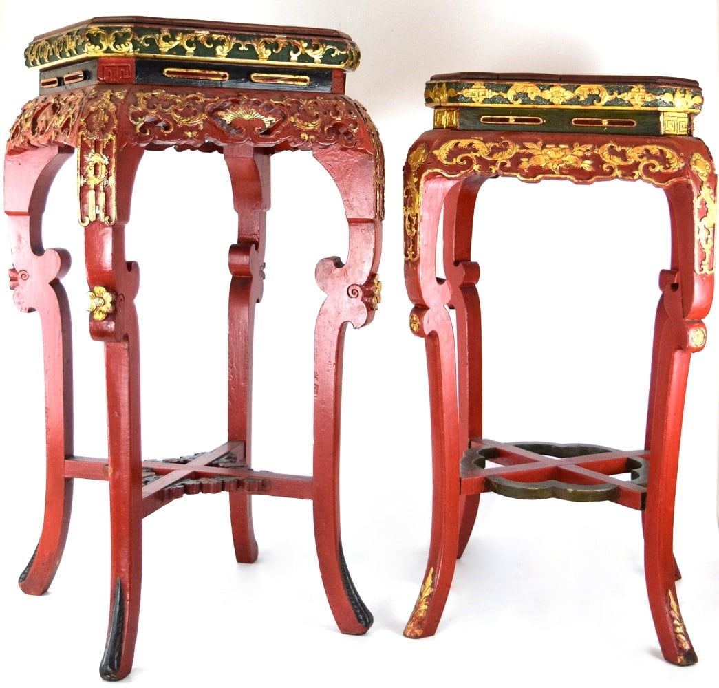 Pair Antique Chinese Carved Lacquer Stands (1 of 8)