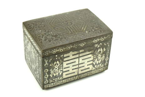 Fine Korean Iron Tobacco Box with Silver Inlay Joseon Dynasty: A Very Fine Silver Inlaid Rectangular Box-19th C.: Korea, Joseon dynasty, 19th century It is very well silver inlaid rectangular box with a auspicious character ?longevity? on the top, on the each of