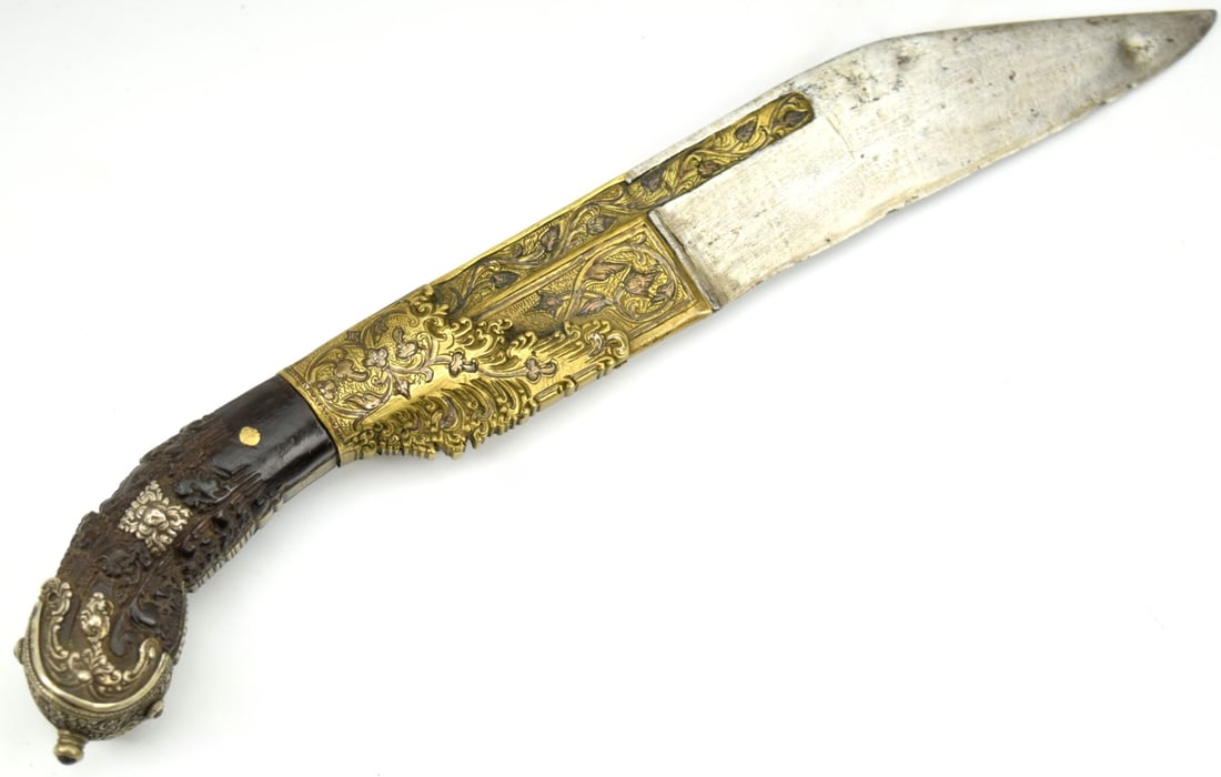 High Quality 19th C. Silver and Gilt Inlayed Decorated Piha Kaetta Ceylon Knife (1 of 14)