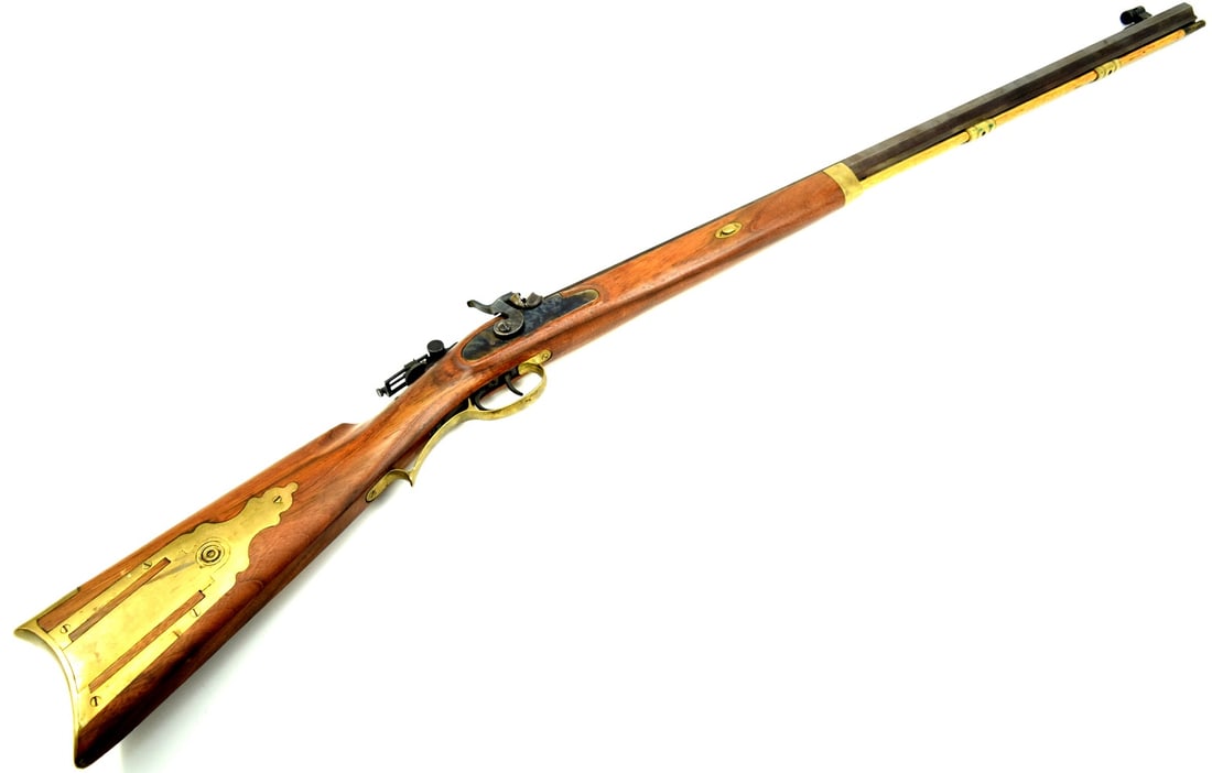 SHARON RIFLE BARREL CO PERCUSSION 50CAL BLACK POWDER: Excellent condition percussion cap muzzleloader with nice brass mounts, rear peep sights and good stock.Total length: 51 1/2".~~. Detailed condition reports are not included in this catalog. For addit