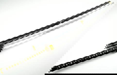Very Long 17th Century Japanese Katana Sword, Inoue Izumi no Kami Kunisada and dated Kambun 10: Shinto katana, 32 inch length of cutting edge, signed Inoue Izumi no Kami Kunisada and dated Kambun 10 (1671), a very long blade with midare hamon in samurai style mounts. Total length (inside scabbar