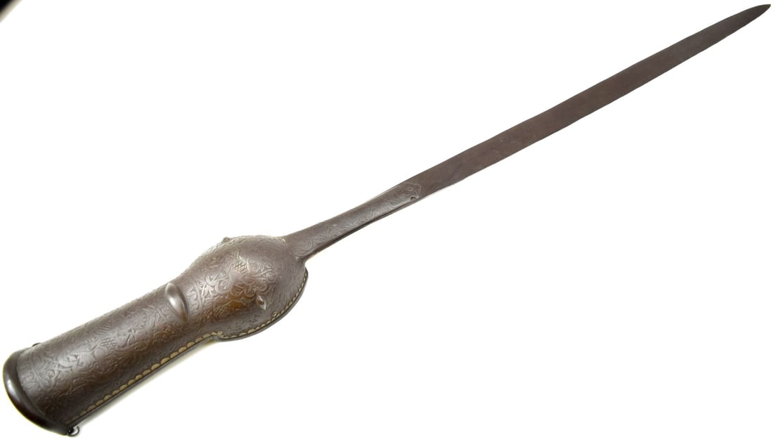 MUGHAL INDIAN PATA SWORD ~ CIRCA 18TH-19TH C. ~ NICE CHISELED ARM GUARD (1 of 13)