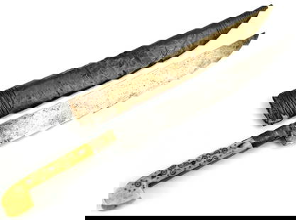 19th Century Albanian Balkan Dagger Knife: 19th Century Albanian Balkan Dagger Knife. Strong slightly curved blade, decorated bone handle. Total length (inside scabbard if present) : 12 1/4", Blade length : 7 7/8".~~. Detailed condition report