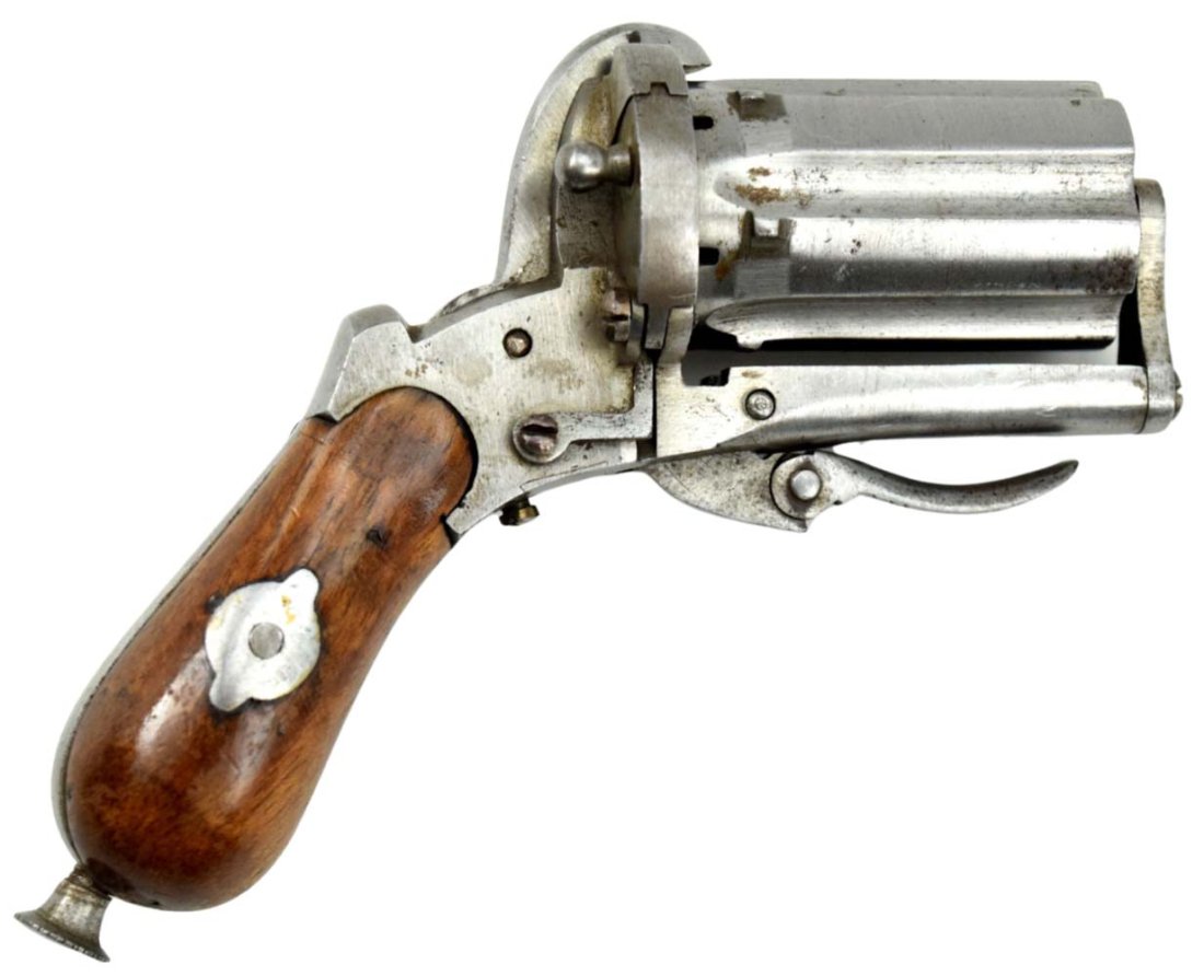 Original Belgium 7mm Pinfire Pocket Pepperbox Revolver: Original item. This is a very nice Belgian Pinfire Pocket Pepperbox revolver, in the relatively small 7mm pinfire cartridge. It is made very much in the French style, and many French makers had these 