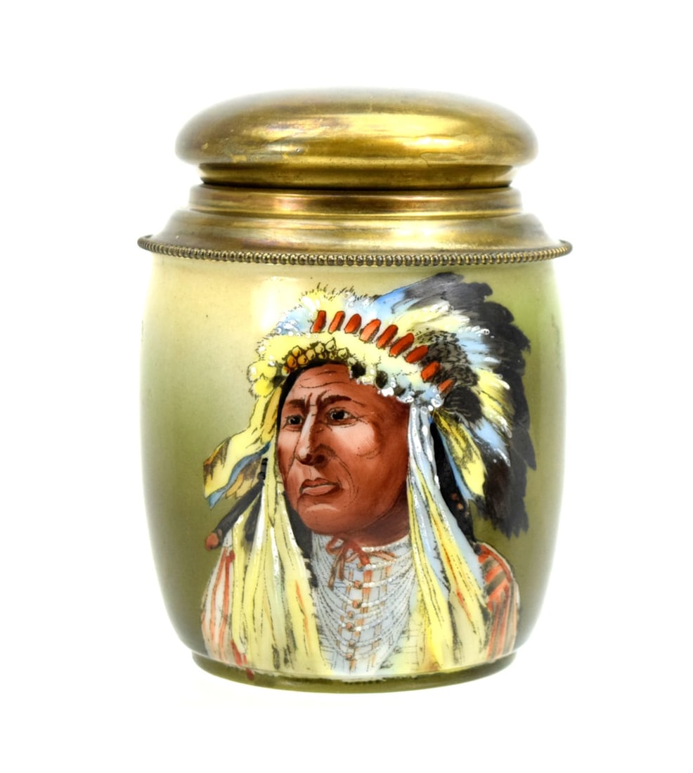 Antique Nakara Tobacco Jar Humidor C F Monroe With Indian Chief (1 of 5)