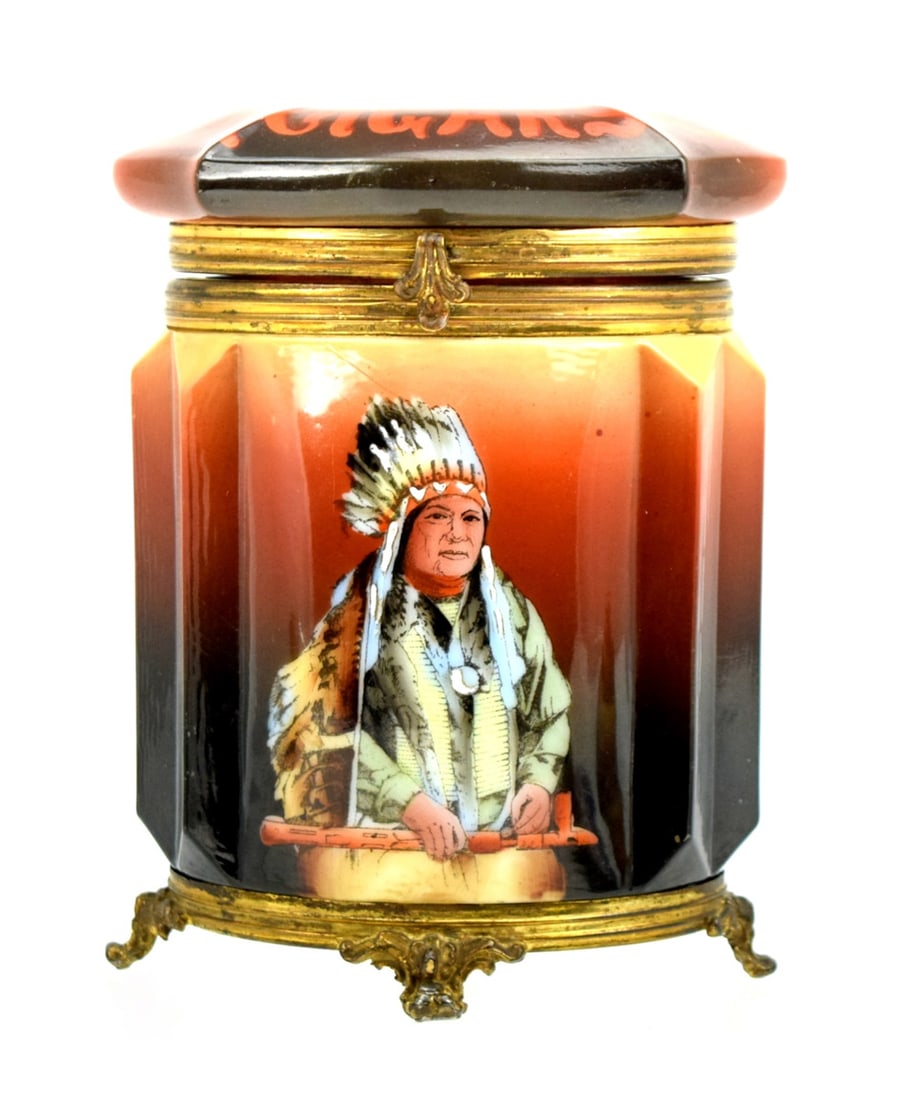 Antique Hand Painted Indian Chief Cigars Humidor (1 of 7)