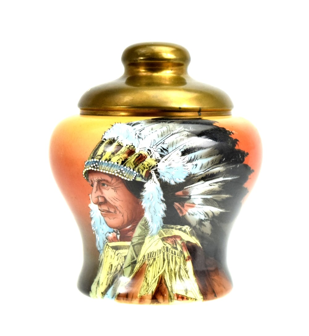 Antique Nakara Tobacco Jar Humidor C F Monroe With Indian Chief (1 of 6)