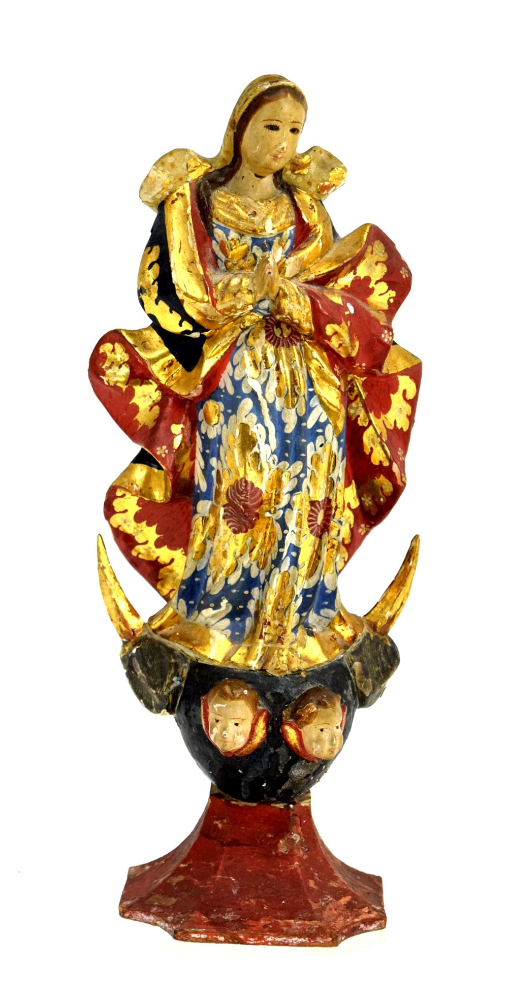 Antique Our Lady of Guadalupe Wood Carved Statue: Very fine antique Our Lady of Guadalupe hand painted wood carved statue. Outstanding Our Lady of Guadalupe is hand carved wood. Size: 12 1/4".Our Lady Of Guadalupe. In 1531, at Guadalupe, Mexico, the 