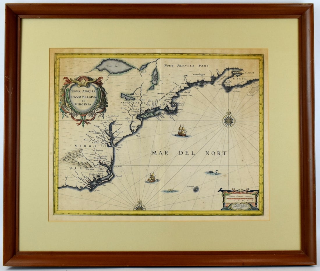 1639 Jan Jansson Antique Map of North America Virginia to New York to New England (1 of 8)