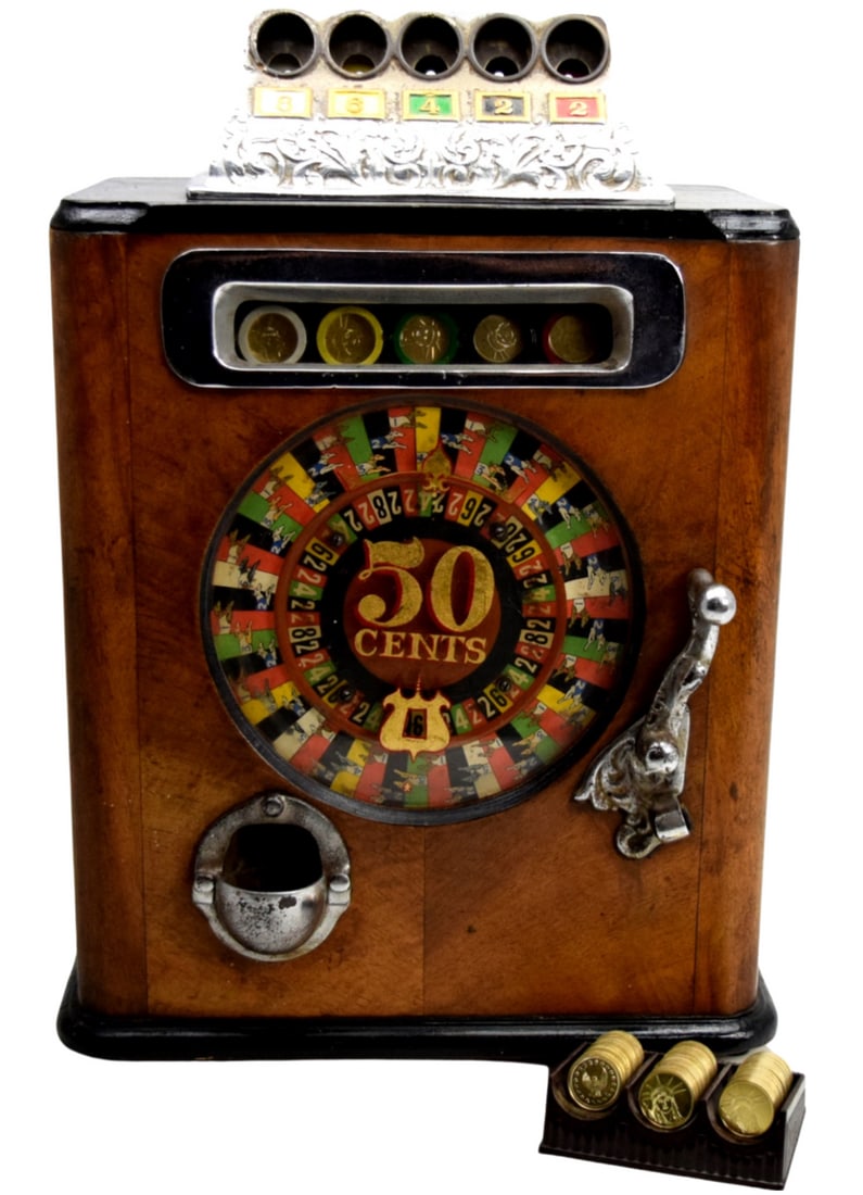 ANTIQUE CAILLE BEN HUR SLOT MACHINE W/ UNUSUAL GREYHOUND DOG RACE THEME COIN-OP (1 of 9)