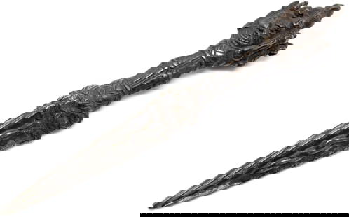 Antique Tibet Bronze Vajrakila Dagger/ Vajra Dorje: A rare piece. This Bronze dagger is intricately carved as you can see from the photos. These are difficult to find in today's market as this type of workmanship is not being produced these days. Size: