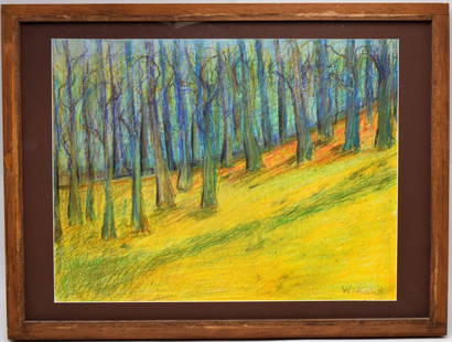 Attributed To American Wolf Kahn (1927-2020) Pastel Painting: Attributed to Wolf Kahn (1927-2020) nice abstract landscape painting. Signed right lower corner. Size: 29" x 21 3/4" framed, 22 1/2" x 17" unframed.Working within a predominantly abstractionist contex