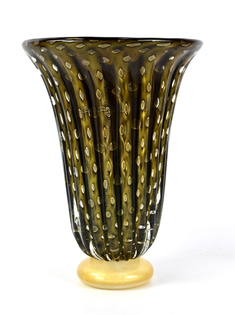 Vintage Vittorio Rigattieri Murano Art Glass Vase With Gold Accents (1 of 8)