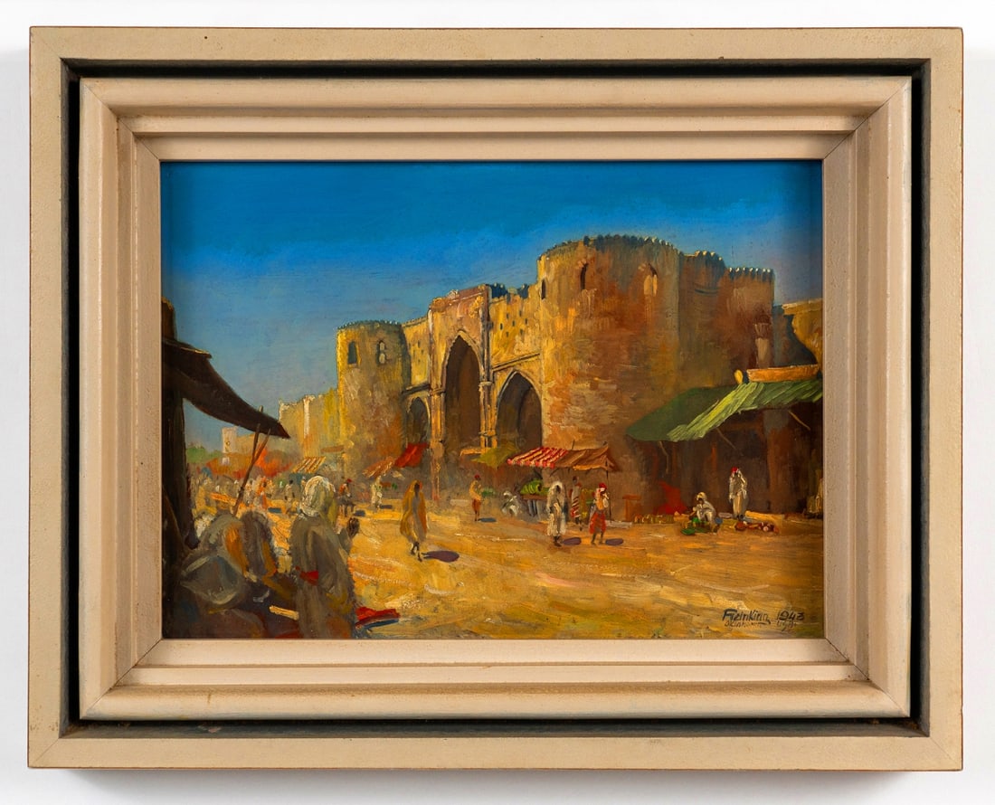 Middle Eastern Bazaar Scene Antique Oil Painting (1 of 6)