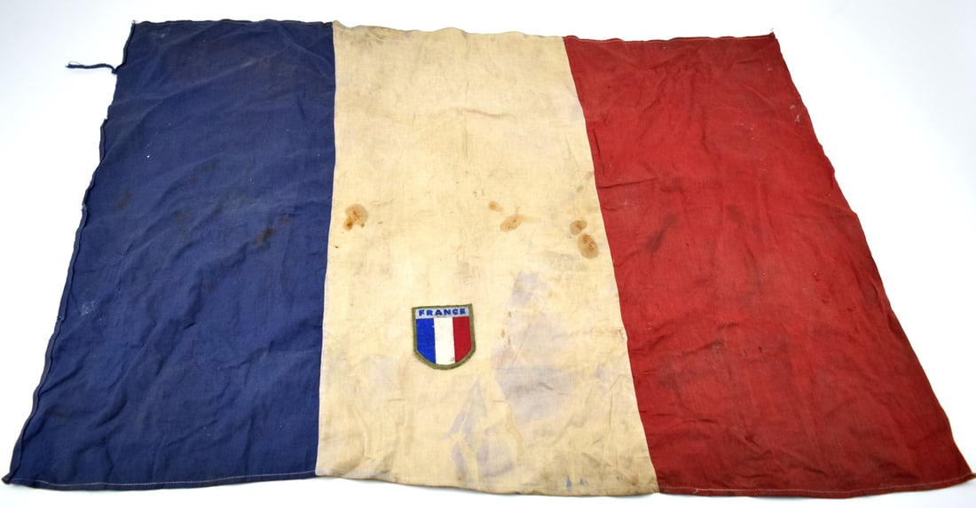 Original French WWII National Flag: Original Item: One-of-a-kind. Wool constructed French National Flag. Genuine WW2 issue French national flag multi-piece wool construction offered in good used condition consistent with its age and use
