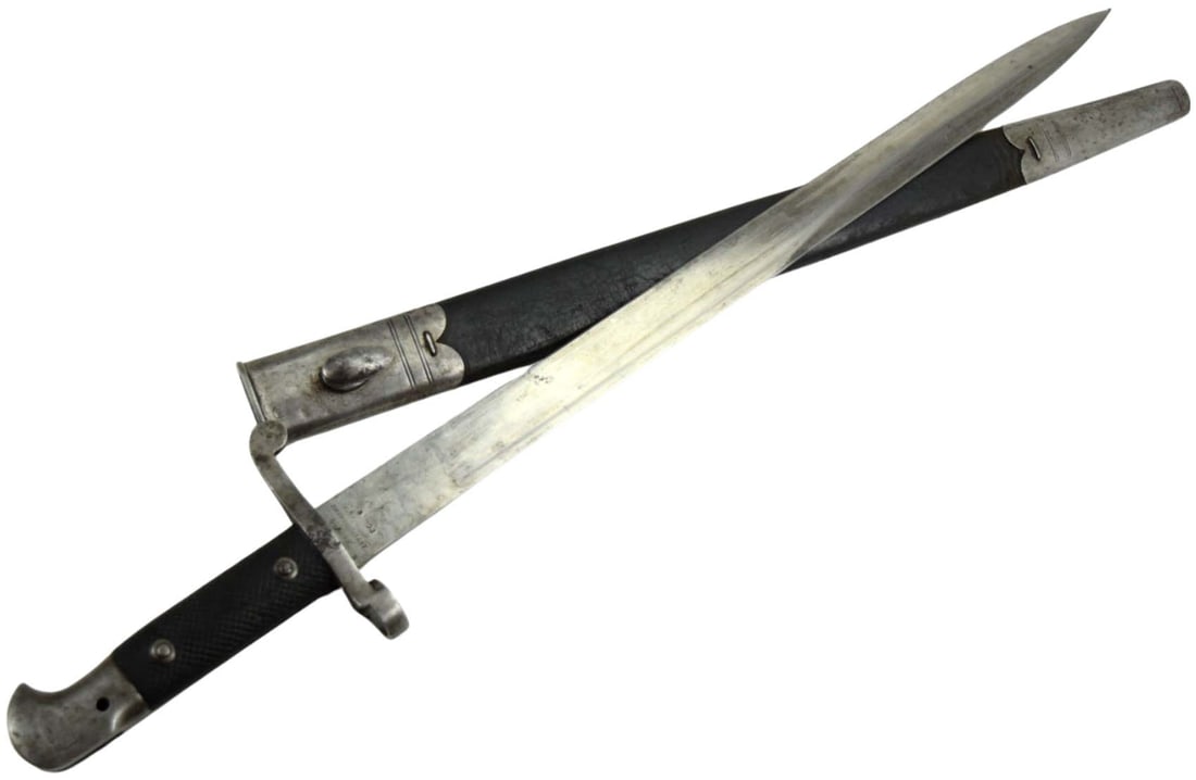 BRITISH WILKINSON-MADE P1887 MK III SABER SWORD BAYONET: British Wilkinson-made p1887 mk iii saber sword bayonet. Stamped with "Wilkinson / Sword Company / London" under "/93" date under "Crown/VR" on ricassoTotal length (inside scabbard if present) : 24 1/