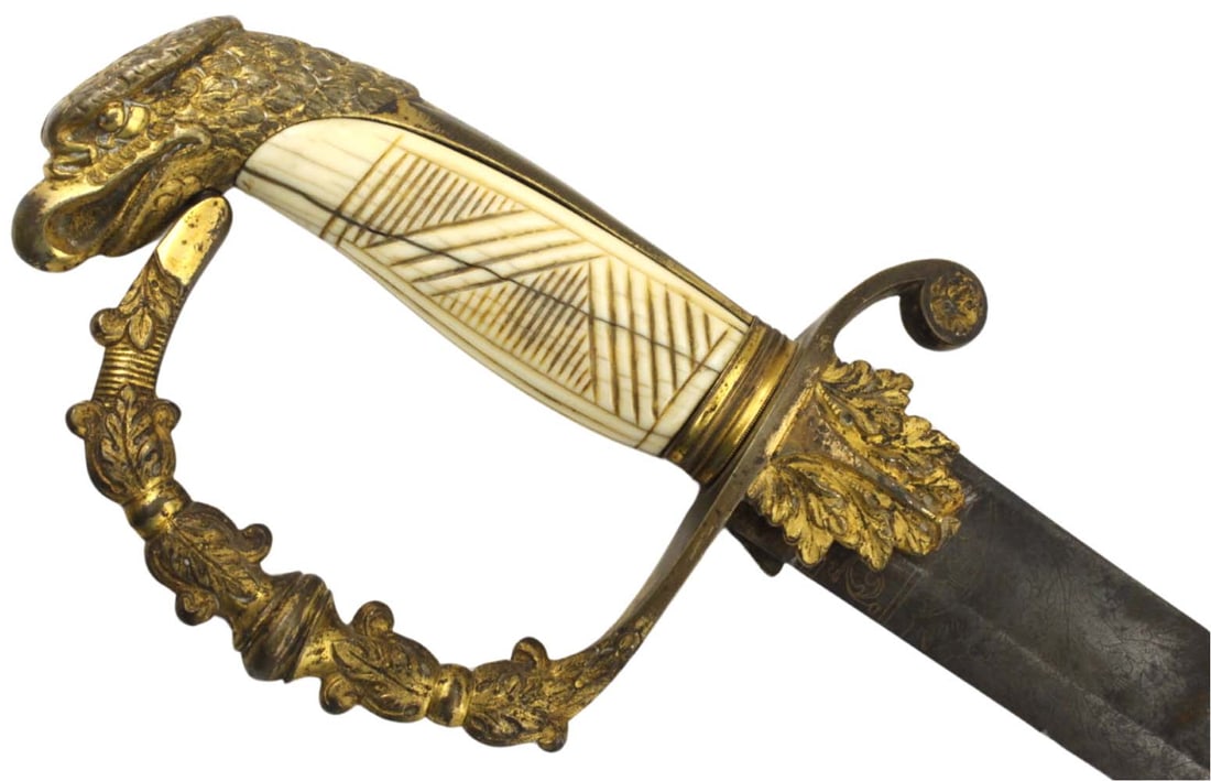 Scarce Pattern 1830s-1850s American US Officer's Eagle Head Sword with Fire Gilt Mounts and Engraved (1 of 20)