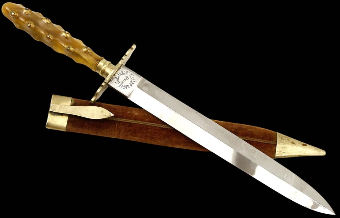 Very Fine Exhibition Quality English Bowie Knife Dagger by ''William Oates Sardine Works, Monmouth S (1 of 20)