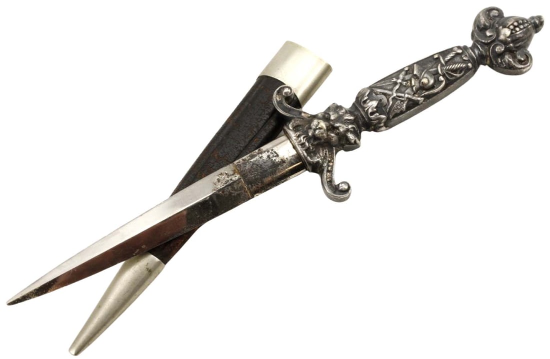 Nice Antique Continental Figural Hilt Dirk Dagger, Possibly Masonic, with Lovely Lion Face Guard and (1 of 11)