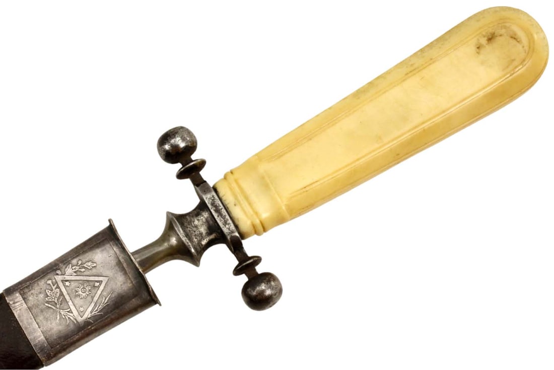 Unique 19th C. Continental Masonic Masons Long Dagger Dirk with Engraved Silver Mount, Fine Grip and (1 of 13)