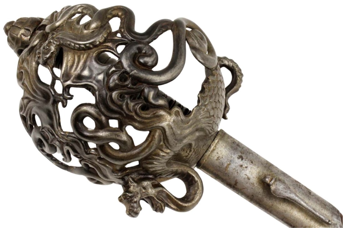 Highly Unusual French Officer's Sword with Large Basket Hilt of Chiseled Iron Depicting Fantastick D (1 of 20)