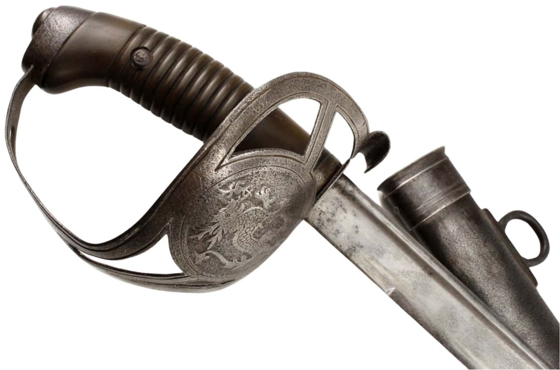 Rare M-1889 German made Chinese Officer's Sword with Dragon on the Guard. Strong Quill-back Blade Ma (1 of 20)