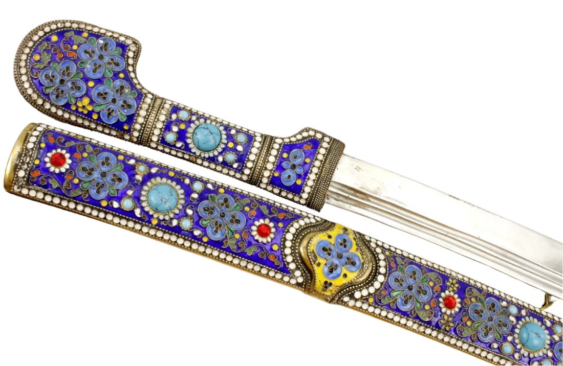 Gorgeous Russian Caucasian Presentation Cased SHASHKA Sword in Enamel & Gemstones Set Niello Silver (1 of 4)