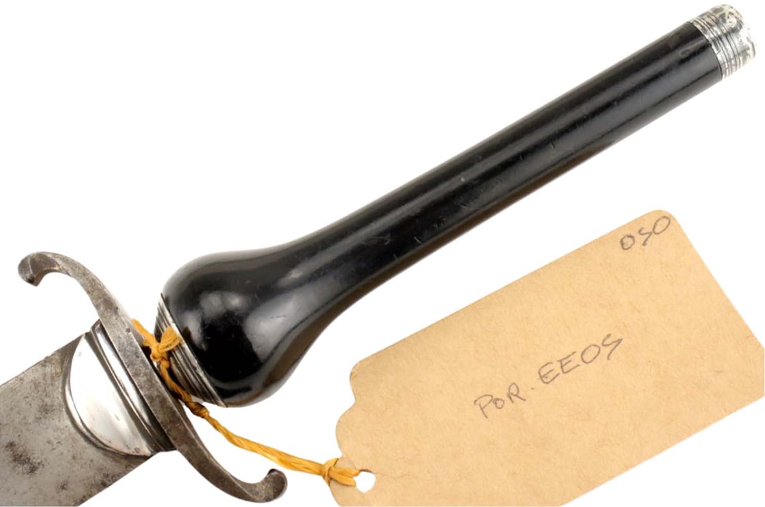 Rare American Revolution era Large French Plug Bayonet / Fighting Dagger with Reversible Ebony Grip: Rare American Revolution era Large French Plug Bayonet / Fighting Dagger with Reversible Ebony Grip & Silver Mounts. Fine and Rare Early Example. Total Length (inside scabbard if present) : 17". Blade