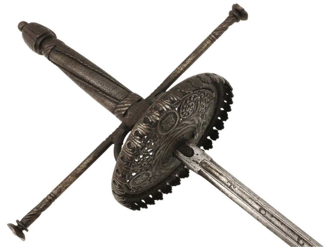 Rare Large 17th-18th C. Spanish or Italian Dish Hilt Rapier Sword with Fine Chiseled & Pierced Guard (1 of 20)
