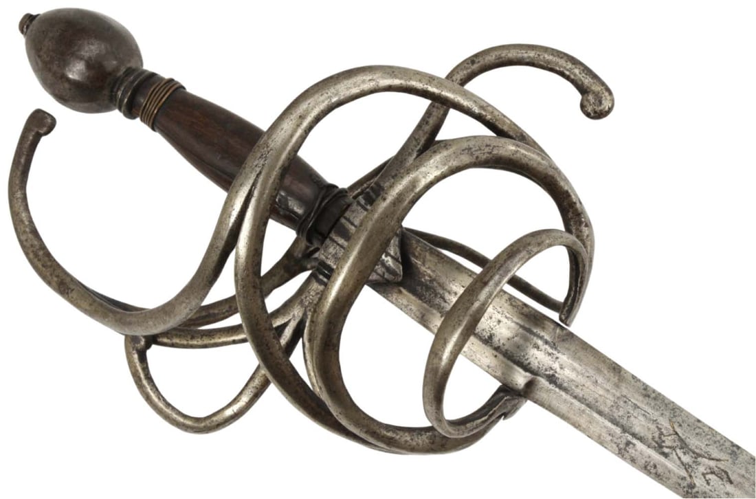 Very Good 17th C. German Military Swept-hilt Rapier Sword with Very Strong Steel Hilt Bars & Origina (1 of 20)