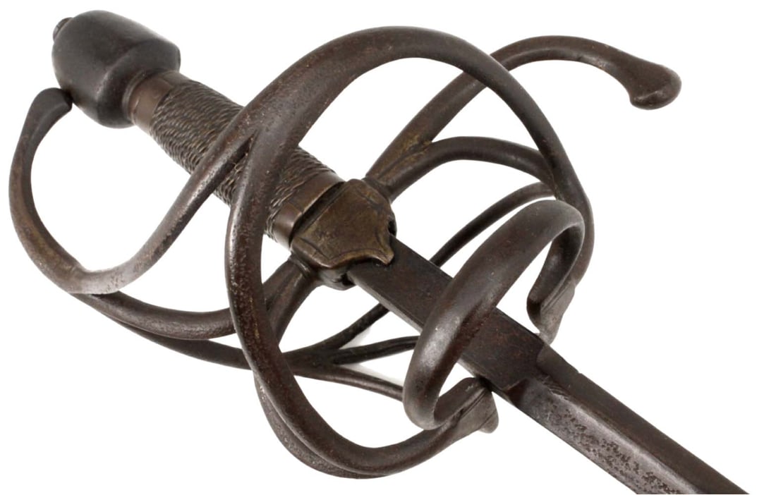 Very Strong 17th C. German or Spanish Military Swept-hilt Rapier Sword with Exceptionally Thick Diam (1 of 20)