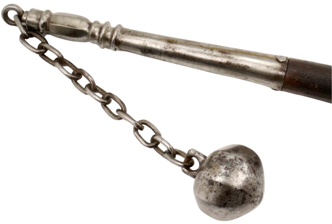 Good Battle Flail Mace for a European Knight, Probably 16th-17th C. Italian or German, with Ridged S (1 of 20)
