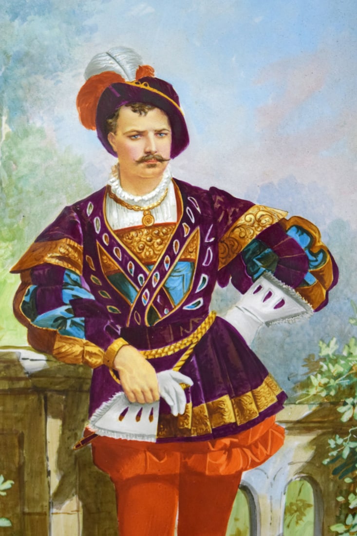 VERY NICE ANTIQUE 19TH C. PORCELAIN PLAQUE PAINTING OF A 16TH-17TH C. NOBLEMAN IN A BEAUTIFUL DRESS (1 of 4)
