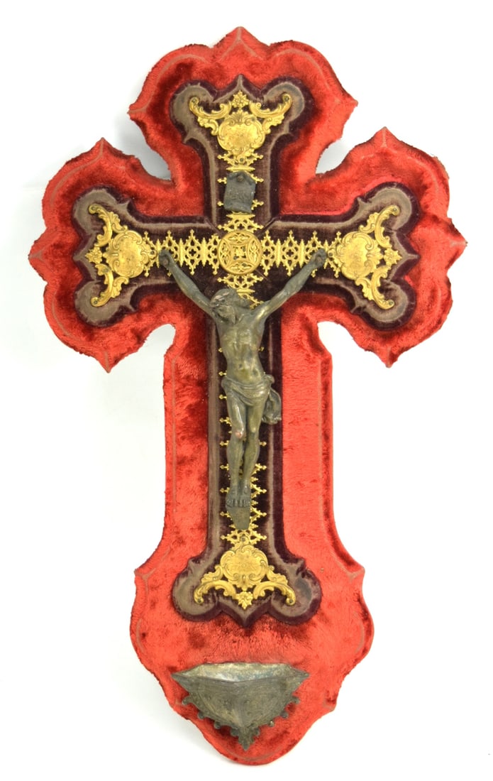 Ornate  Antique Metal Crucifix Holy Water Stoop (1 of 6)