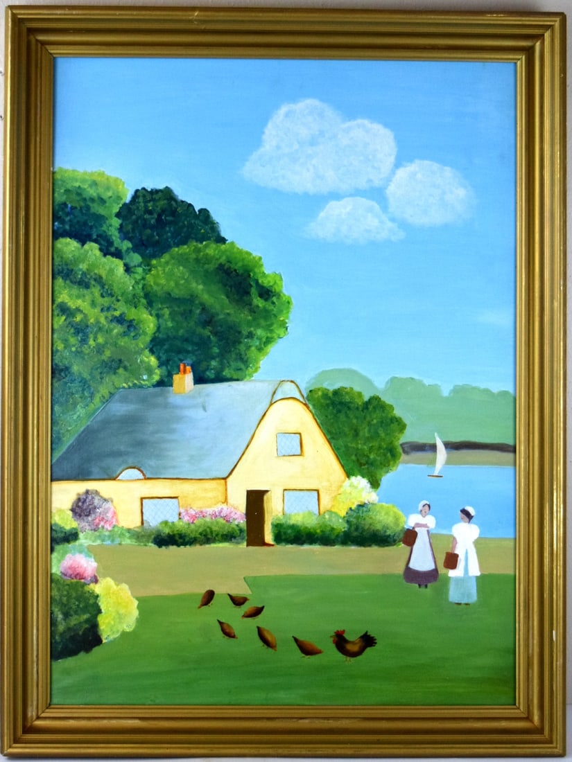 Old American School Folk Art Oil Painting (1 of 4)
