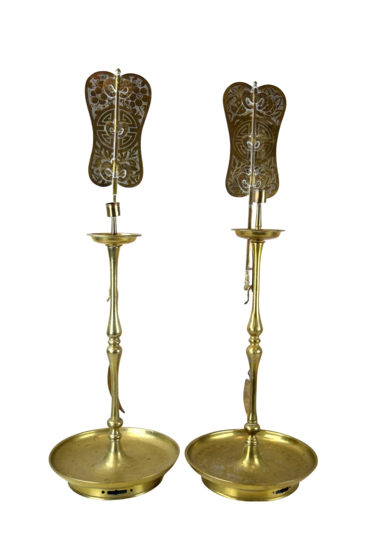 Antique Pair of Korean Brass candle holders (1 of 8)