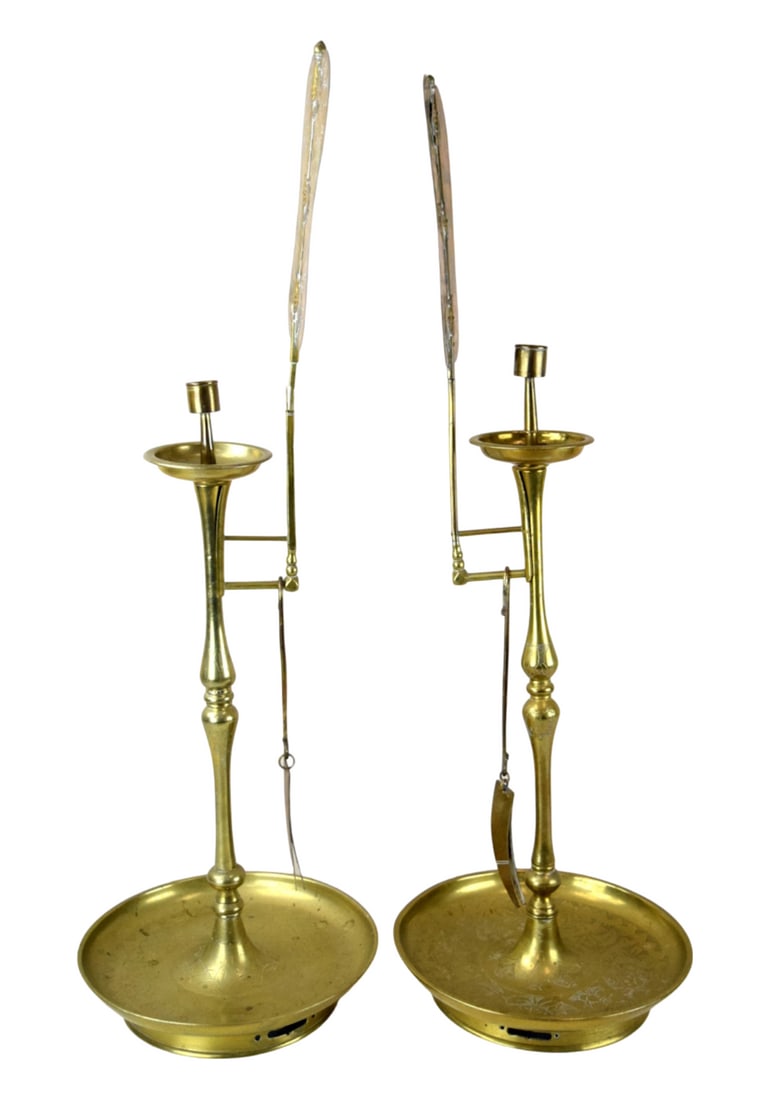 Antique Pair of Korean oil lamp holders: Antique Pair of Korean oil lamp holders. Size: 29 1/2" each .~~. Detailed condition reports are not included in this catalog. For additional information, including condition reports, please contact us
