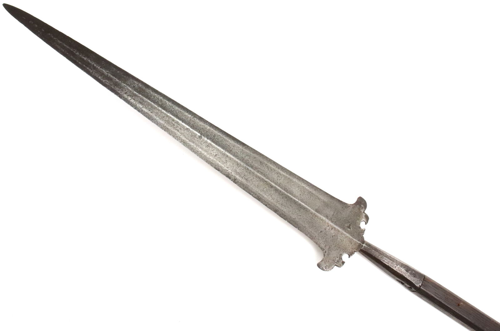 RARE 16TH C. GOTHIC GERMAN OR ITALIAN PARTIZAN POLEARM WITH ENGRAVED SWORD SHAPED HEAD & VERY OLD (1 of 20)