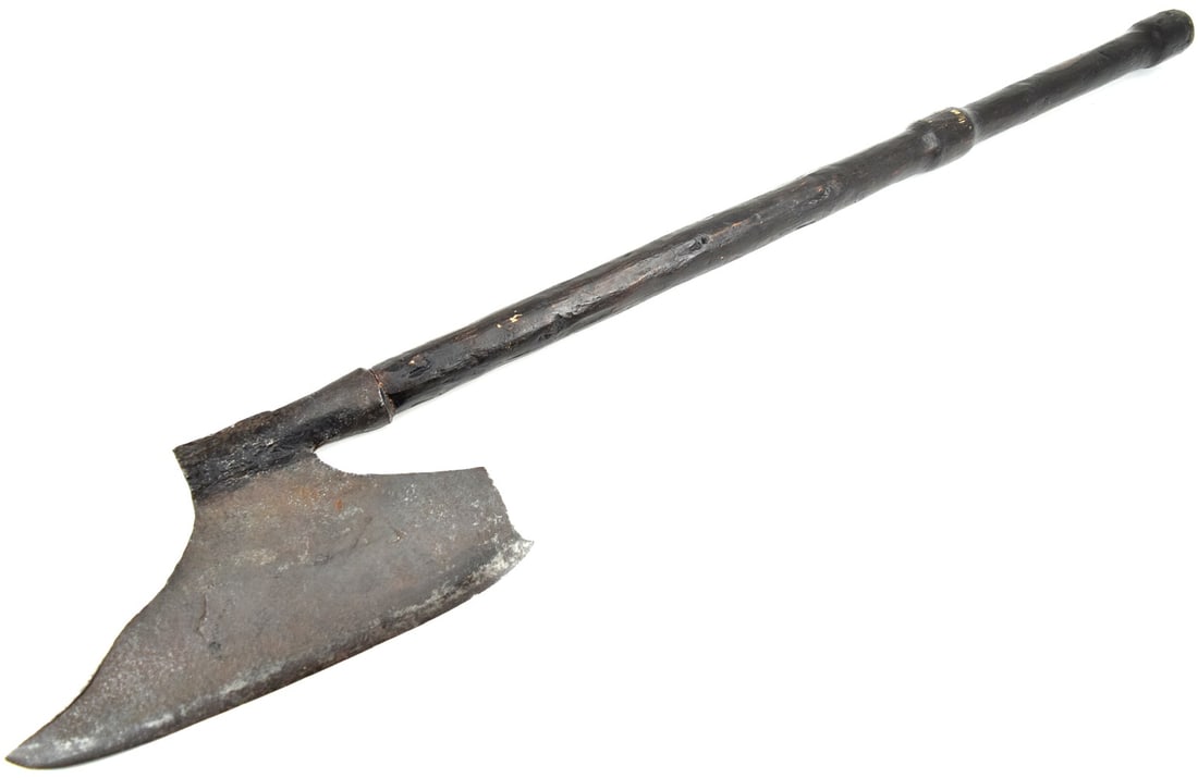 LATE MEDIEVAL ERA EUROPEAN LARGE POLEARM AXE ~ PROBABLY ENGLISH, SCOTTISH OR ITALIAN: Late Medieval era European Large Polearm Axe ~ Probably English, Scottish or Italian. Total length: 49 1/2", Blade length : 13 1/4" x 7 1/2".~~. Detailed condition reports are not included in this cat
