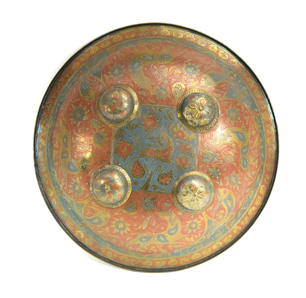 Attractive Multi-color Enamel on Copper Indian DHAL Shield, Circa Late 19th C. (1 of 12)