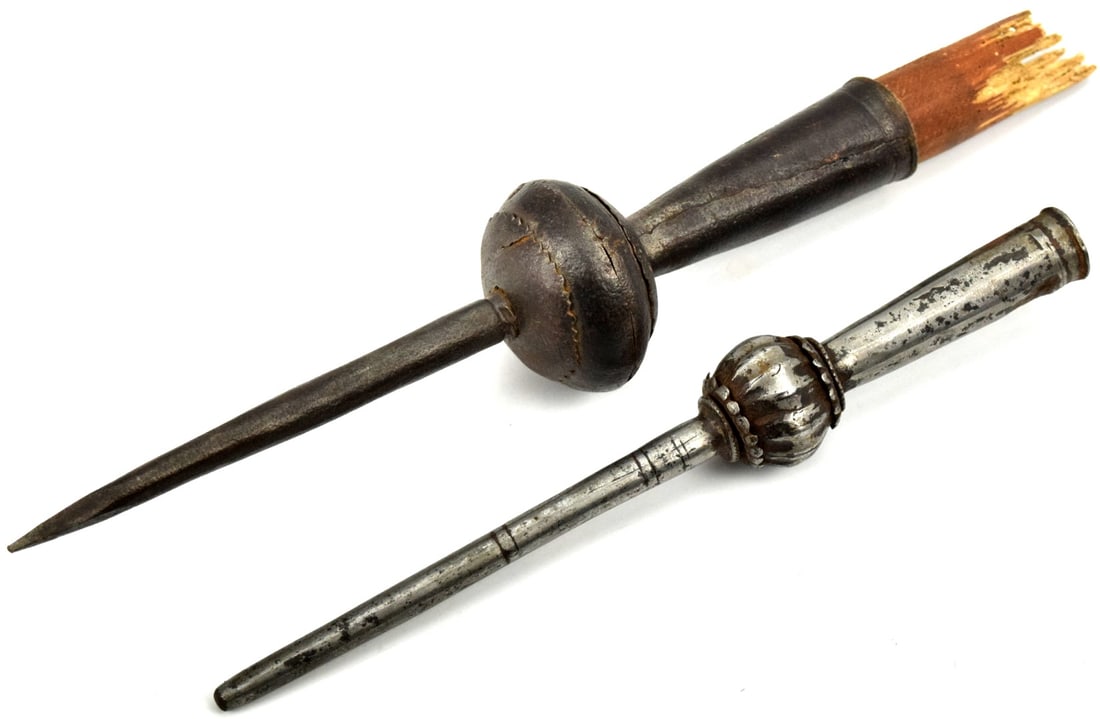 Lot of 2 17th-18th C. Mughal Indian Fighting Lance Spear Iron End Mounts for Counterweight in (1 of 9)