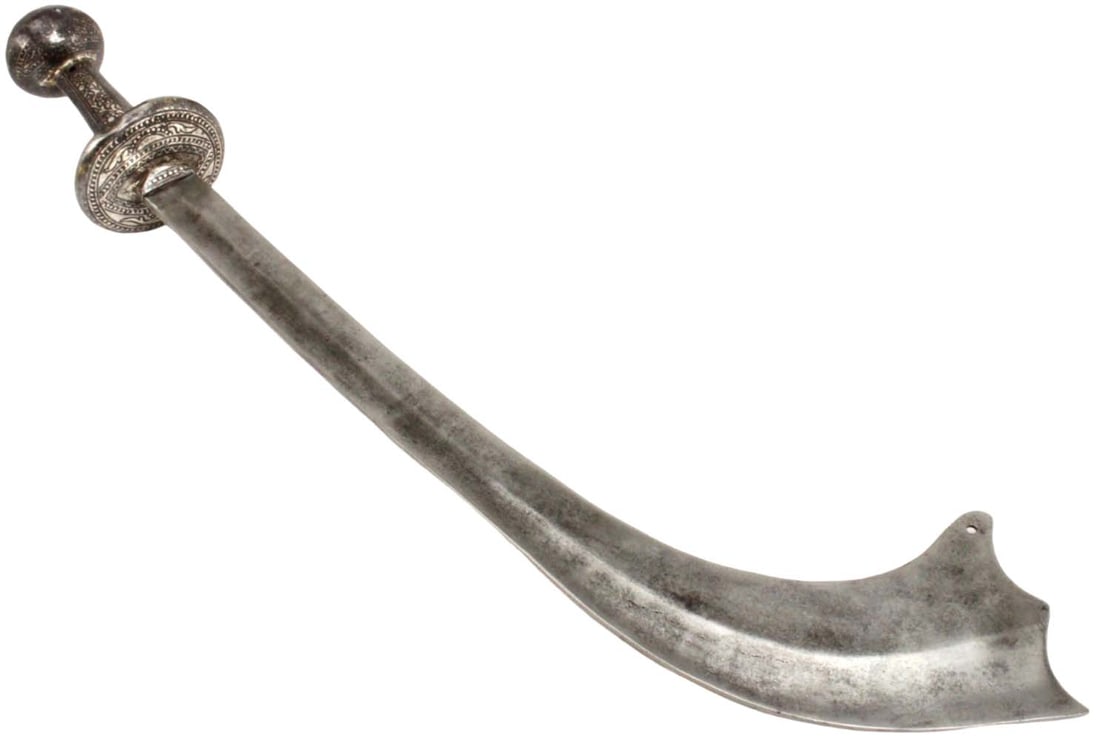 Impressive Large 19th C. Indian Nepalese KORA Sword Axe with Massive Silver Inlaid Steel Hilt & (1 of 19)