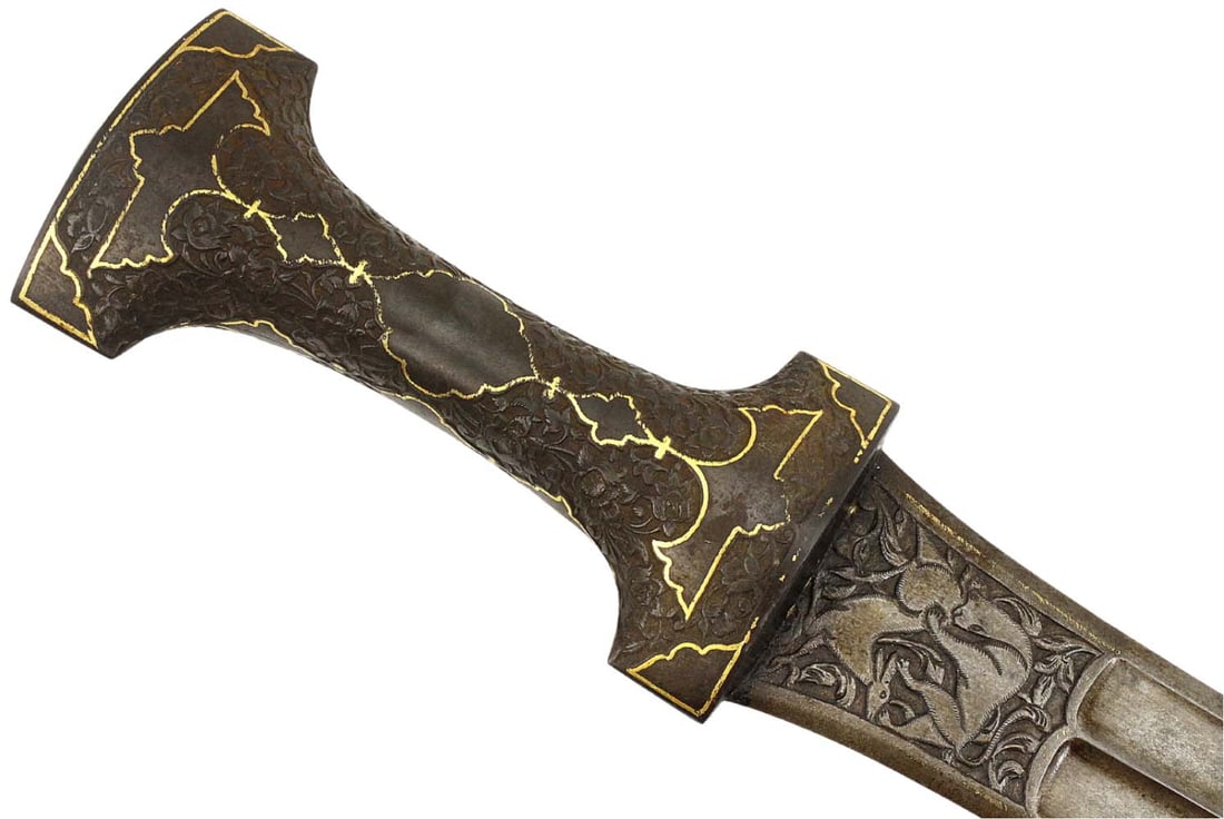 Fine 18th-19th C. Persian Qajar Dynasty KHANJAR Dagger with Deeply Chiseled Steel Hilt & Wootz (1 of 20)